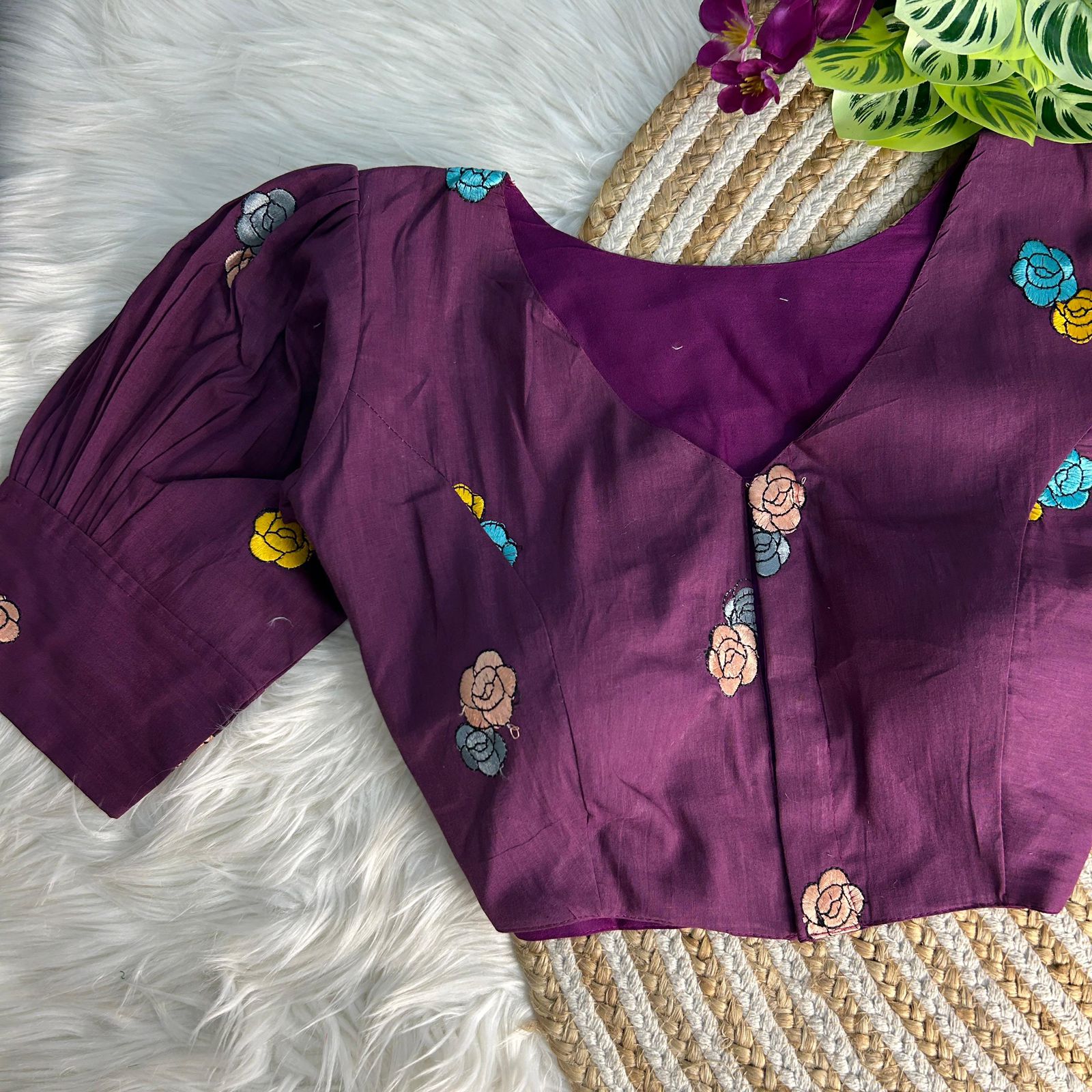 pure khadi cotton with embroidery work blouse