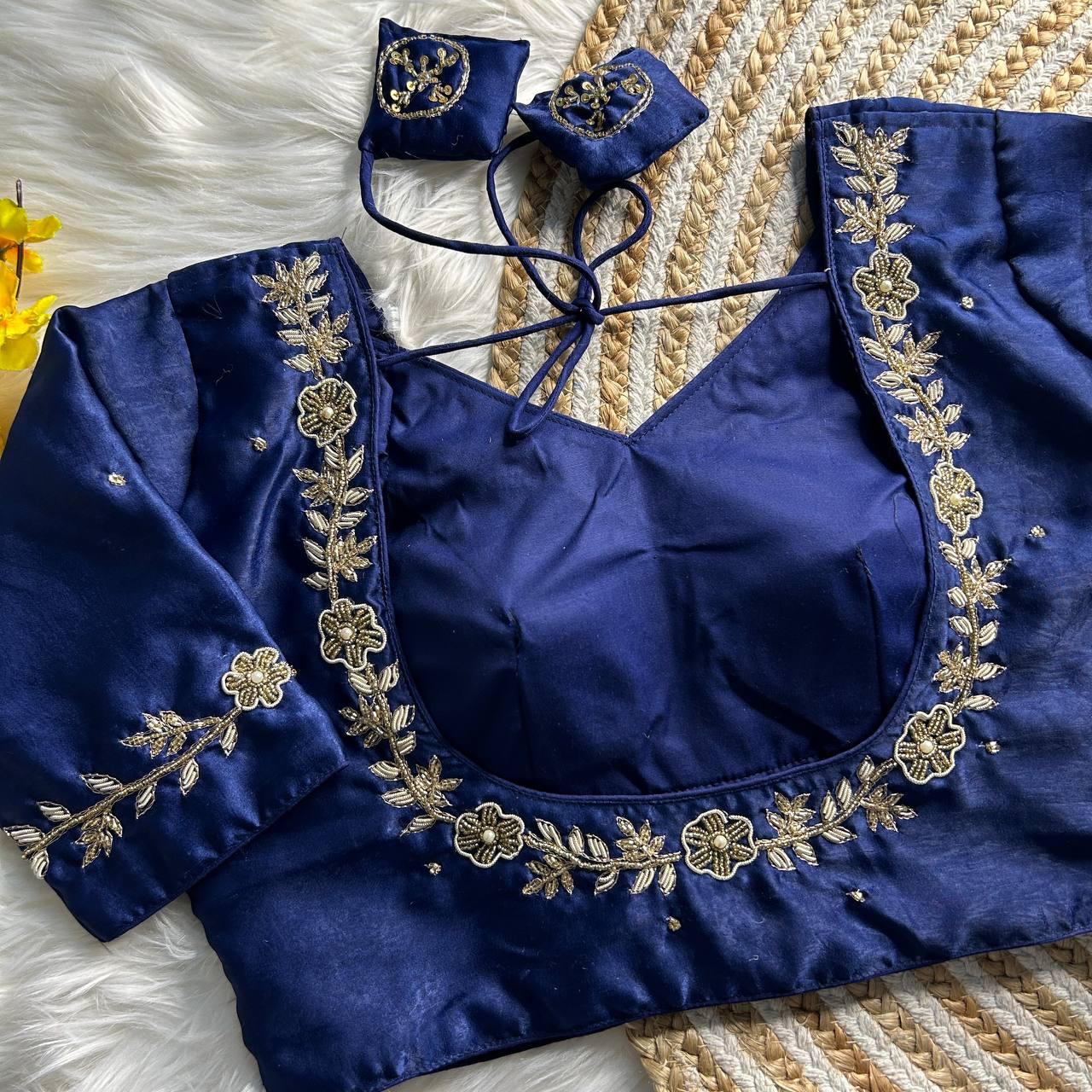 pure silk with heavy pure hand work and cut work patern blouse