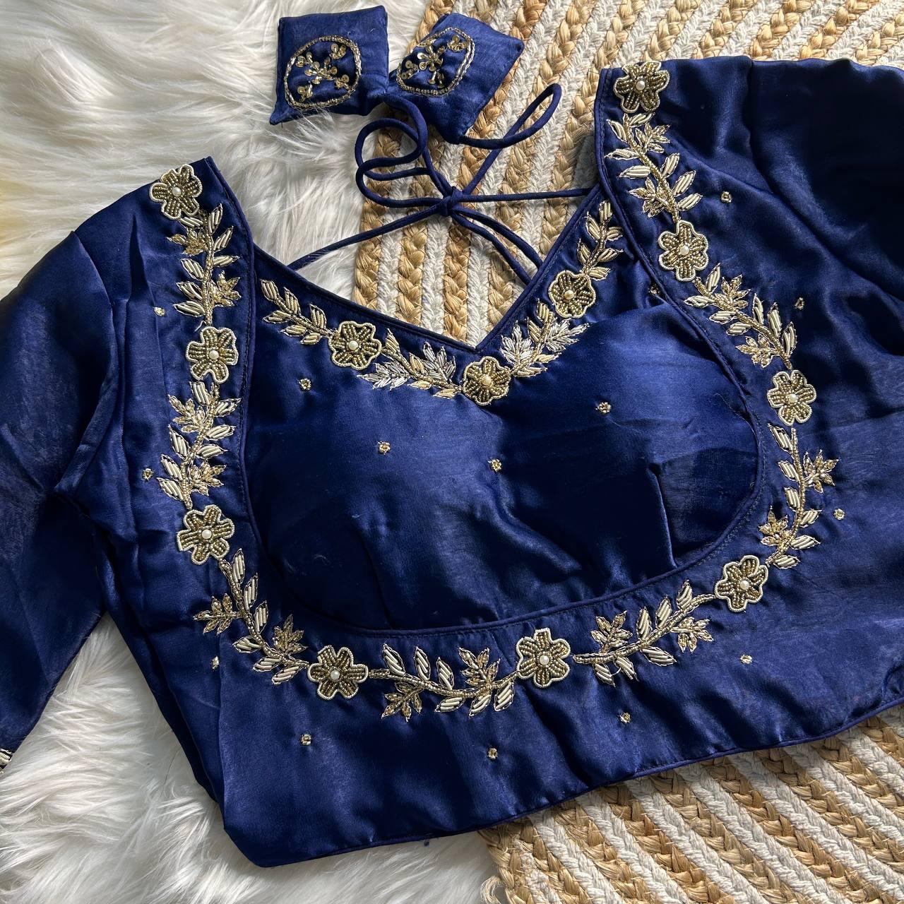 pure silk with heavy pure hand work and cut work patern blouse