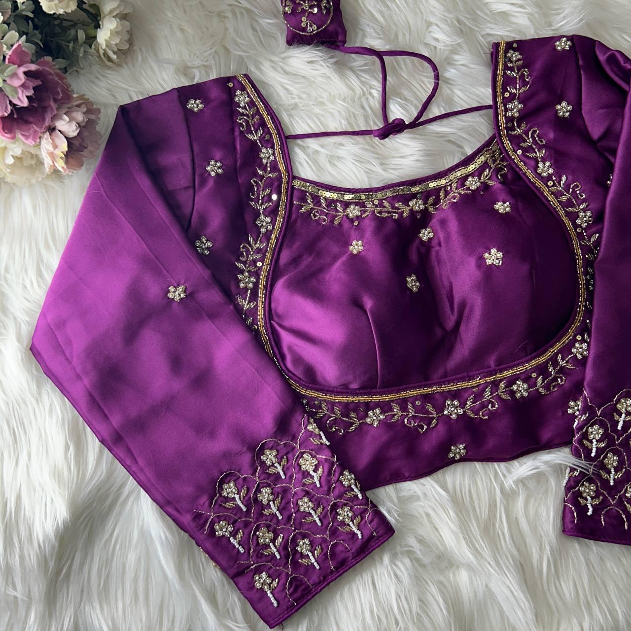 pure soft silk dual tone fabric &nbsp;with heavy pure hand work with zar dosi touch up blouse