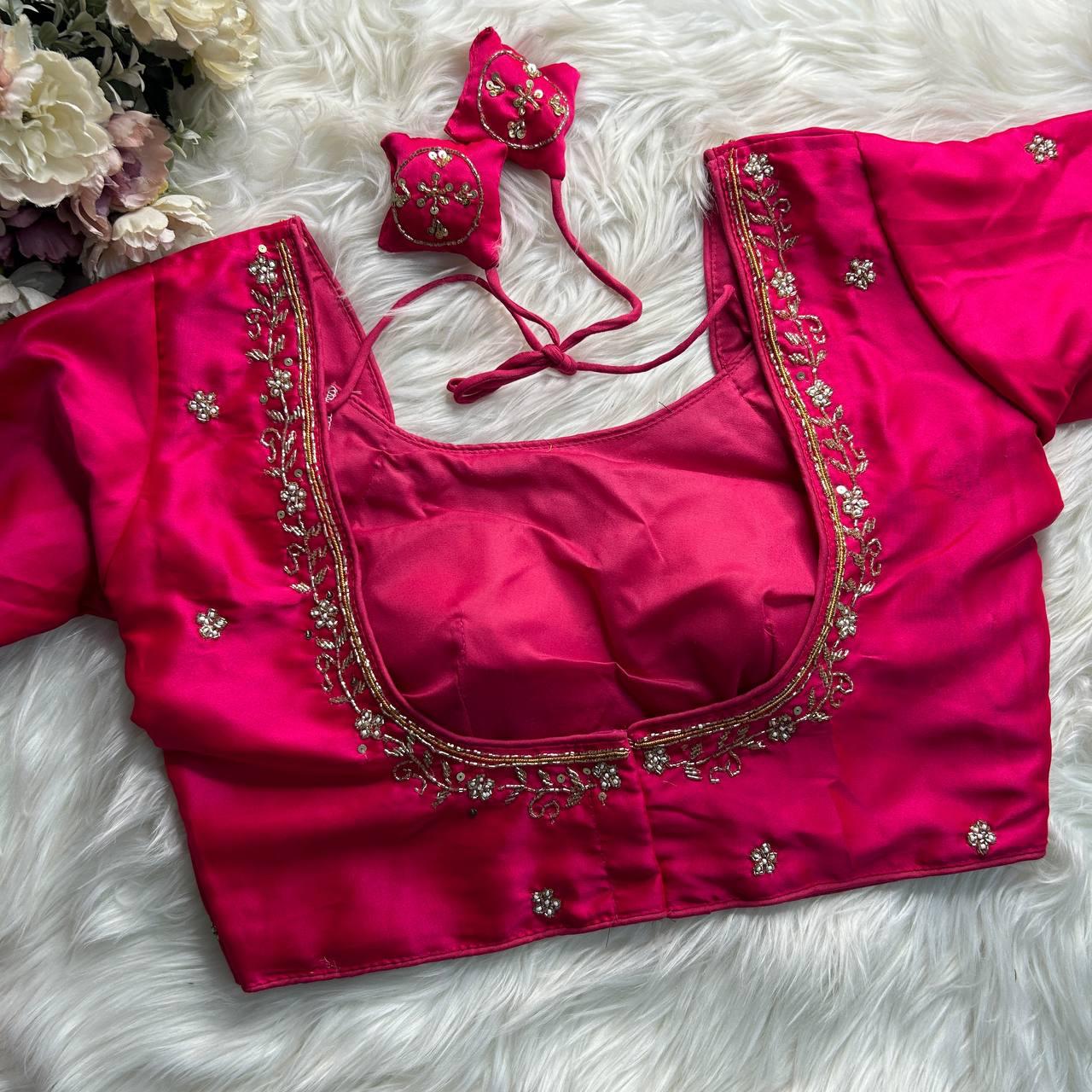 pure soft silk dual tone fabric &nbsp;with heavy pure hand work with zar dosi touch up blouse