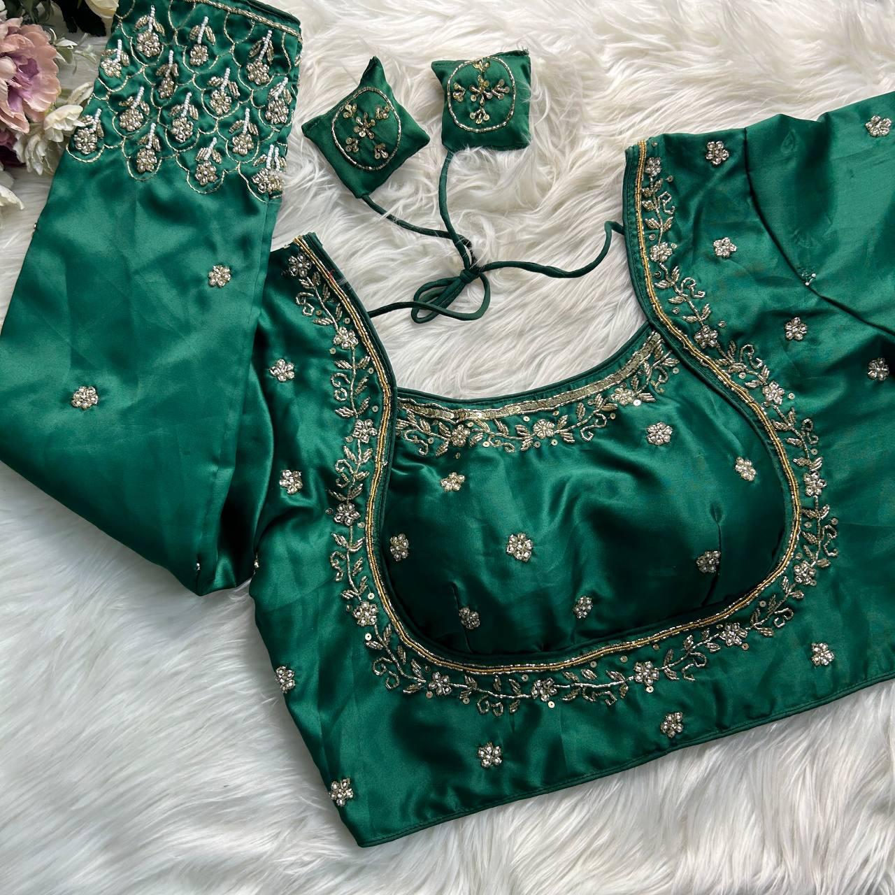 pure soft silk dual tone fabric &nbsp;with heavy pure hand work with zar dosi touch up blouse