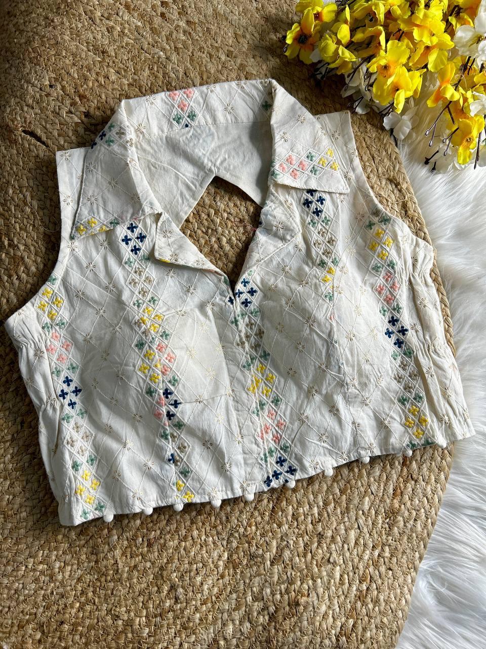 pure khadi cotton with heavy embroidery work blouse